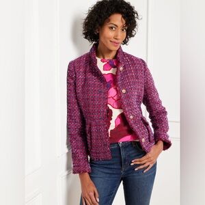 Talbots Tweed Blazer Jacket 12 Purple Red Gold Button Fringe Lady Jacket Office